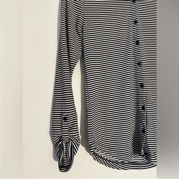 Ann Taylor Striped Button Down Blouse Black White Long Sleeve XS - Picture 3 of 6
